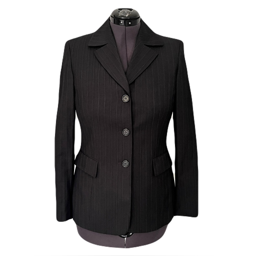 Kasper Charcoal Grey Pinstriped Three Button Blazer, Size 6